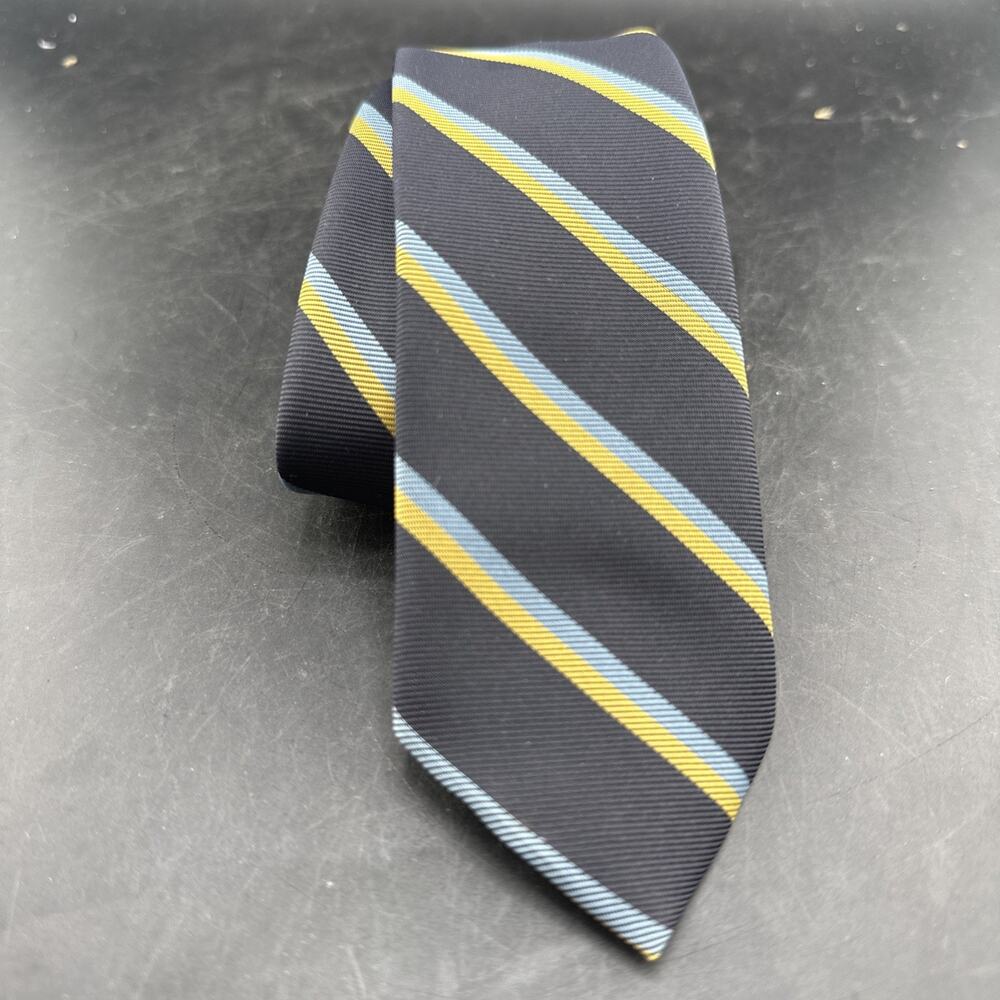 Vintage 1960s Skinny Tie Navy Stripe Retro Mens Narrow Necktie